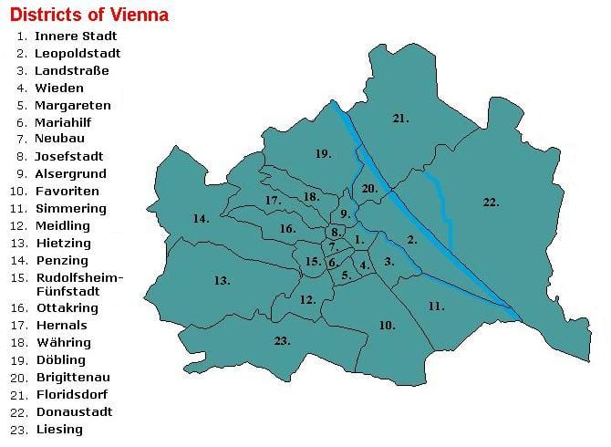 Wien ಜಿಲ್ಲೆಗಳಲ್ಲಿ ನಕ್ಷೆ